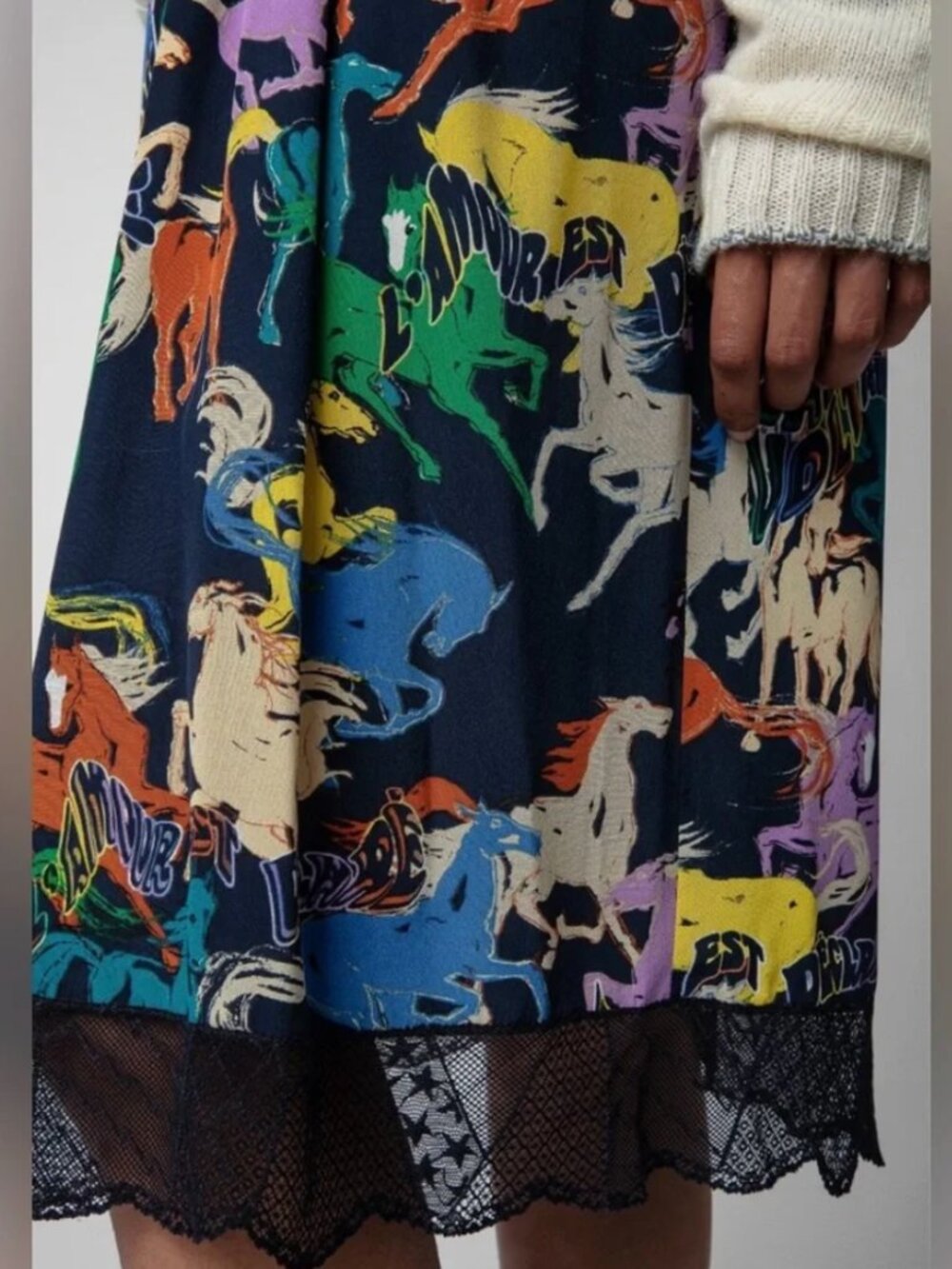 EUC - Zadig & Voltaire Jenny "Year of the Horse" Silk Midi skirt - Navy - 40 - Picture 2 of 6